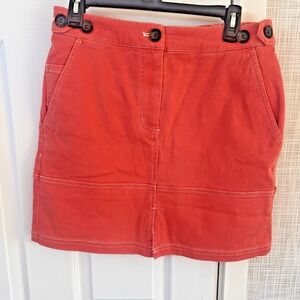 Wildfang Denim Work Skirt in Salmon Orange Size Medium New! Adjustable Waist BxU